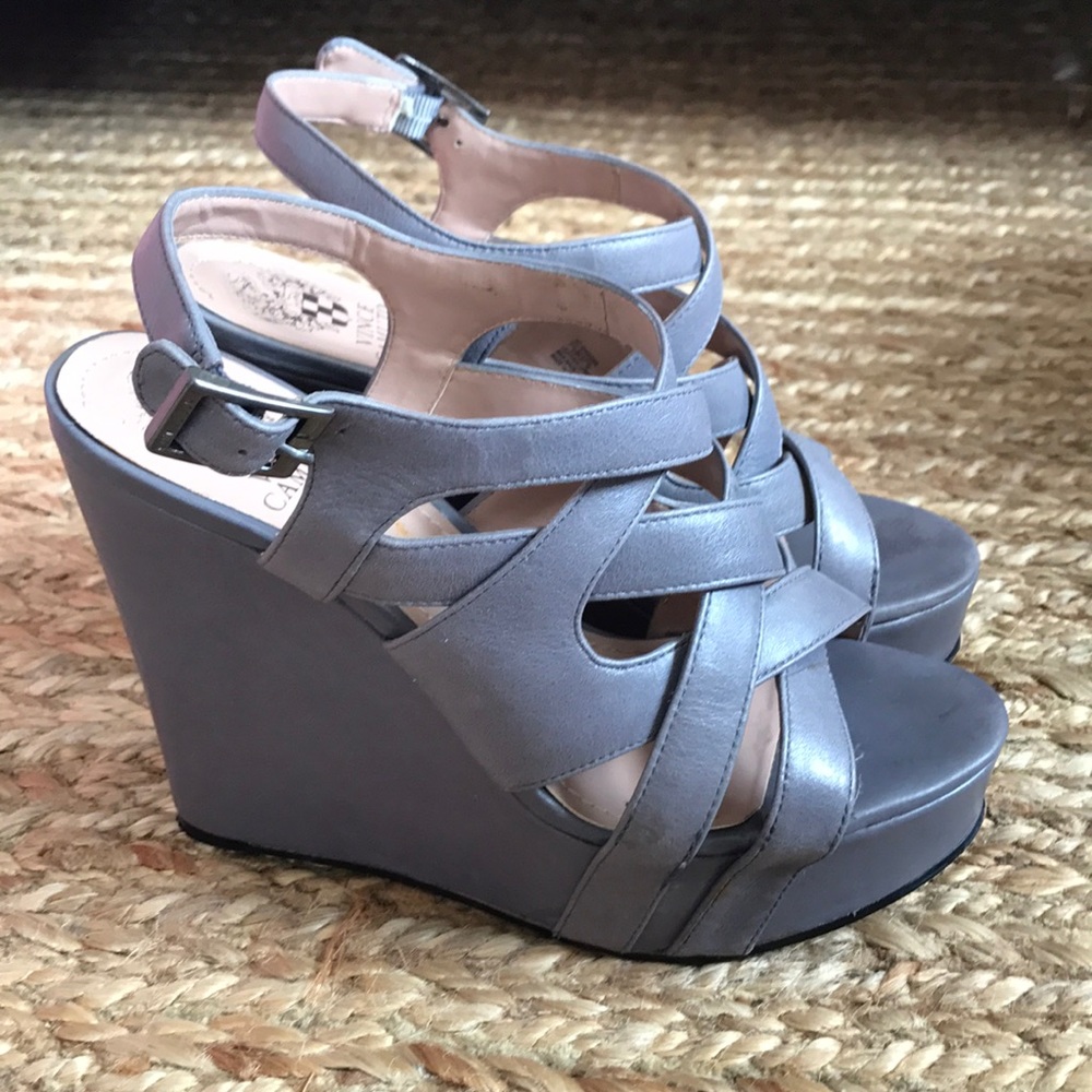 Vince Camito Gray Strappy Wedges